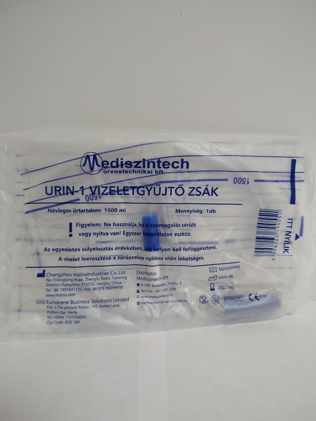 Mediszintech URIN 1 vizeletgyűjtő zacskó, 1,5 l